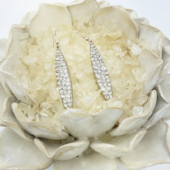 Bling Earrings Long Drop w/ Gold Base Encrusted With Crystals - Picture 1 of 5